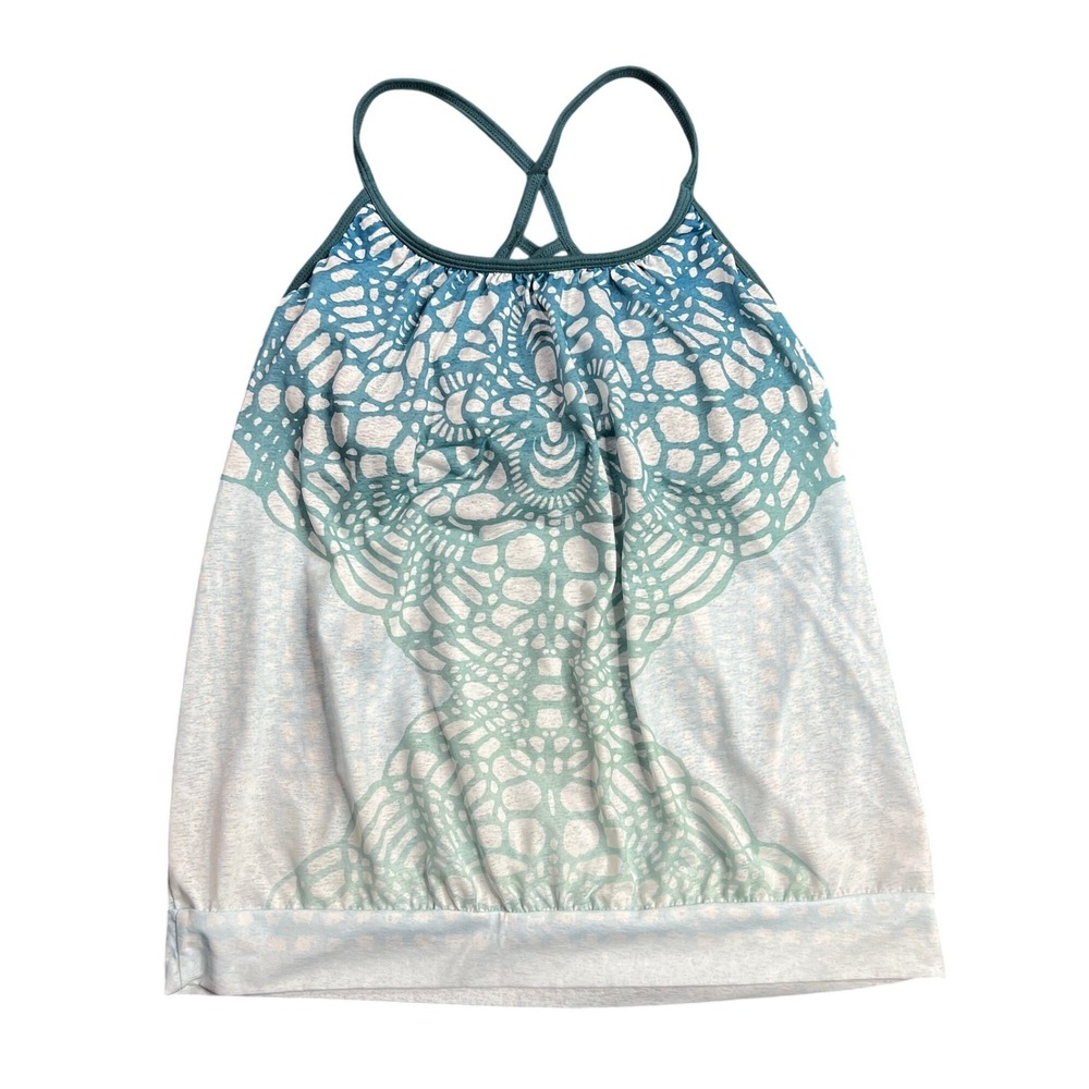 Prana Mead Tank Top Women's Small Teal Mandala Strappy Shelf Bra Yoga W1MEAD114